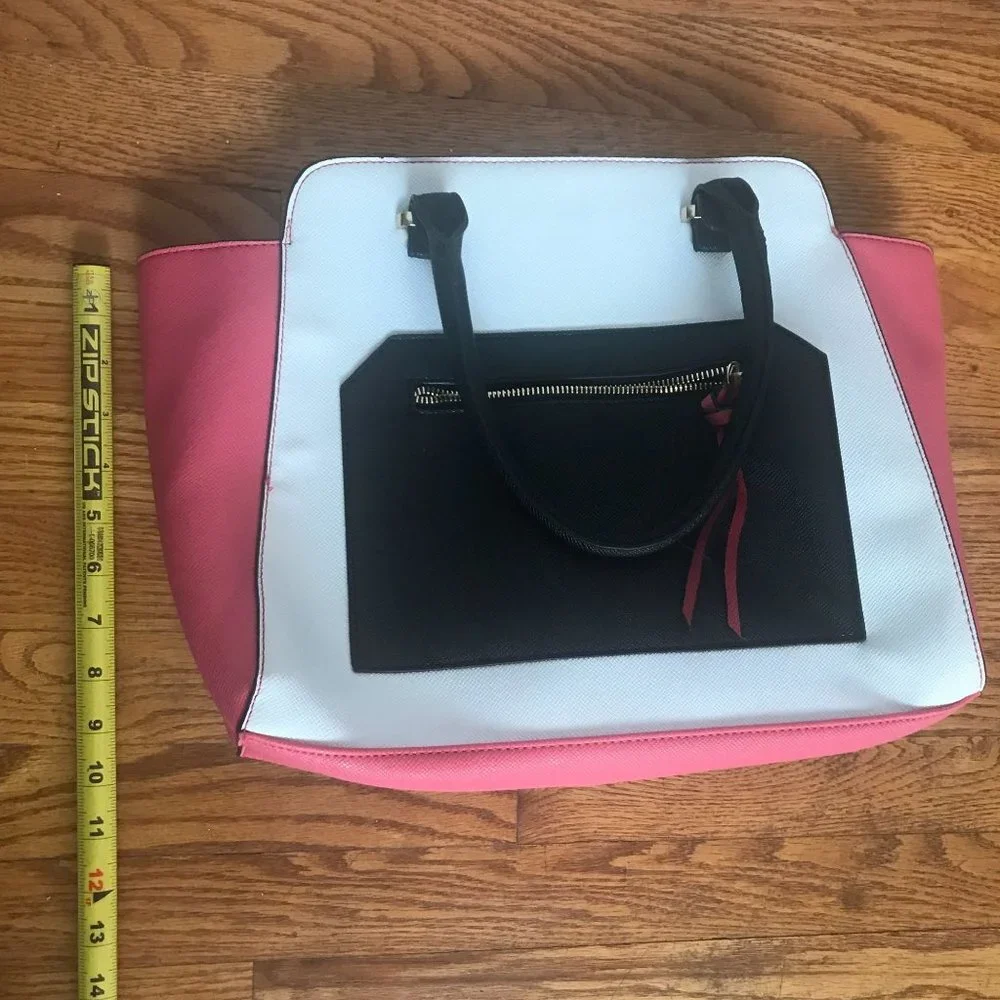 Apt. 9 Pink White Black Color Block Satchel Handbag Purse - Picture 3 of 8
